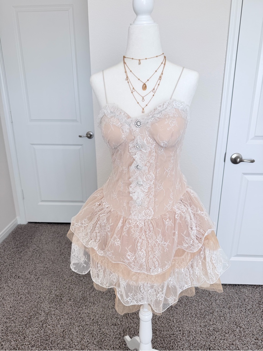 Nude Lace Camisole Mini Dress – Size XS/S